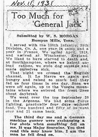 Click on Image to read enlarged, complete, W.S. Morgan Letter to the Nashville Tennessean about meeting General 'Black Jack' Pershing.
